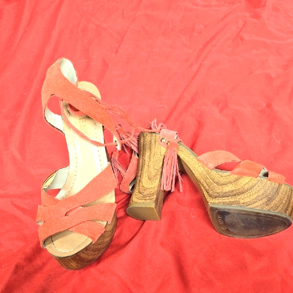 Women's Red Suede Platform Sandals